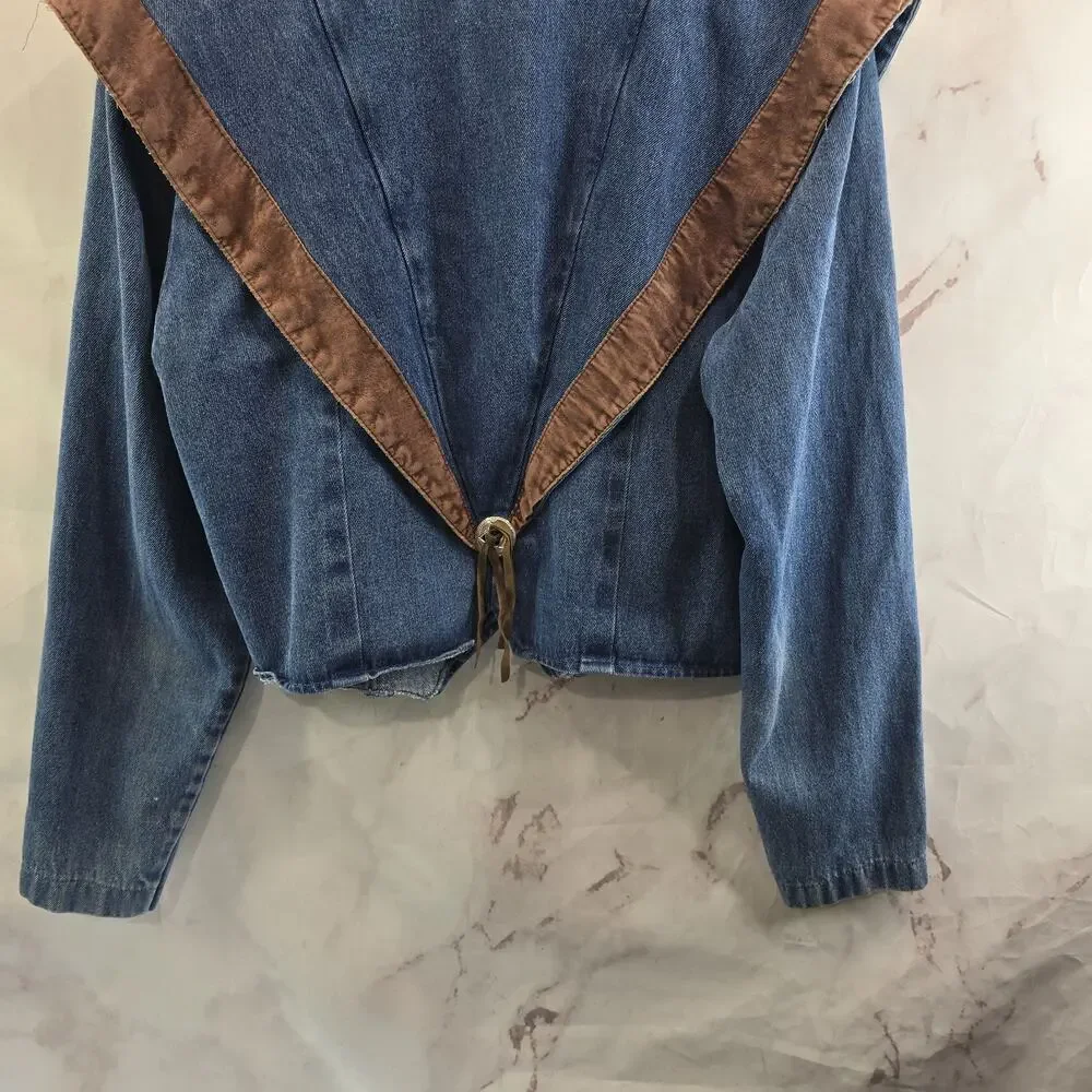 Vintage Southwestern Jacket Womens Large Jean 80s Y2K Concho Suede Leather Boxy - Picture 8 of 12